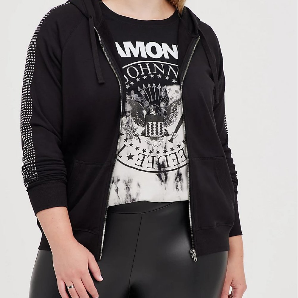NWT TORRID JEWELED ZIP HOODIE - ULTRA SOFT FLEECE BLACK SZ 1